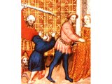 Dinah`s brothers taking her home from Shechem - a French miniature, 13th century